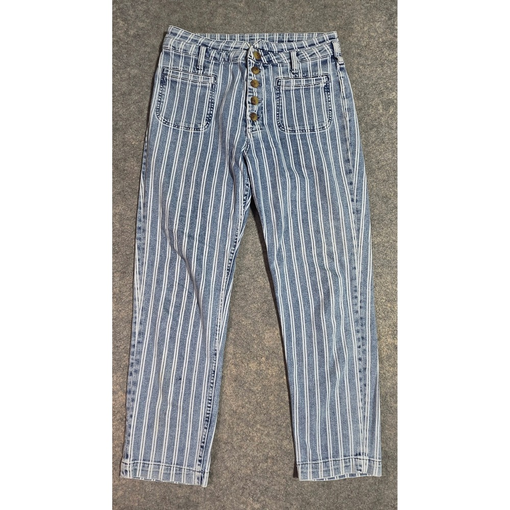 Pilcro and the Letterpress Anthropologie Striped High Rise Acid Jeans Blue 30